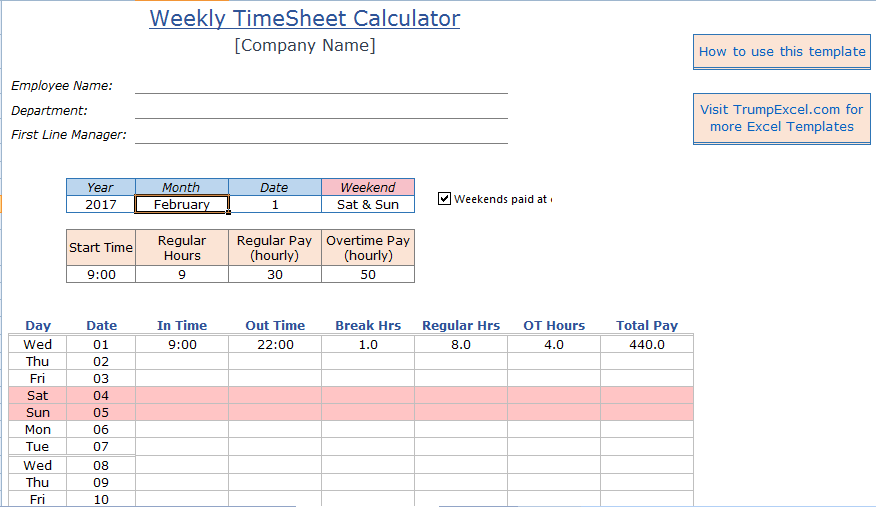 Weekly Timesheet Templates 10 Free Docs Xlsx And Pdf Formats Samples