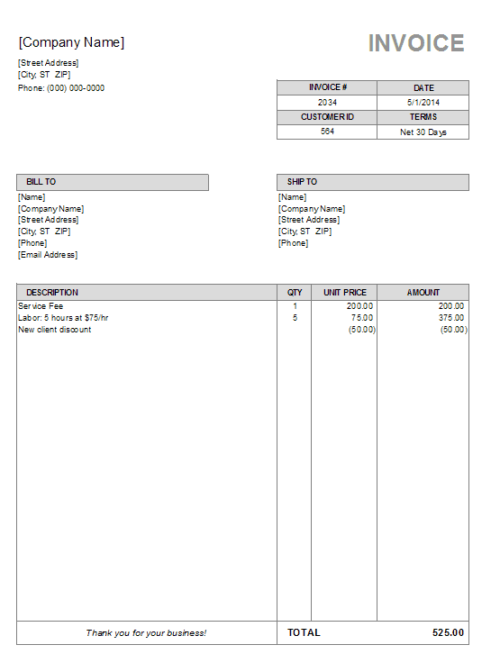 Free Billing Invoice Template