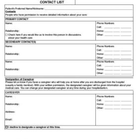 Patient Family Contact List Template