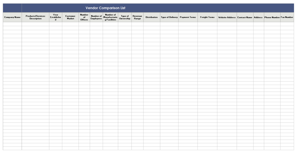 Professional Comparison List Template