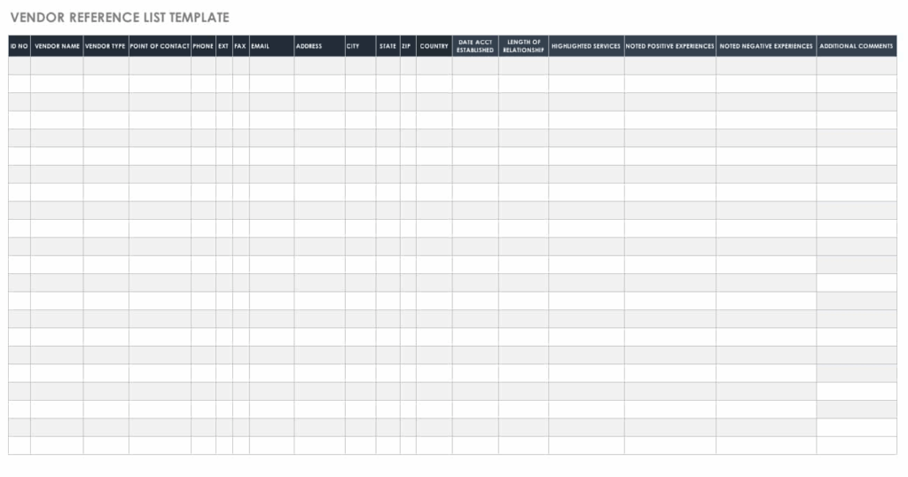 Vendor Reference List Template Excel