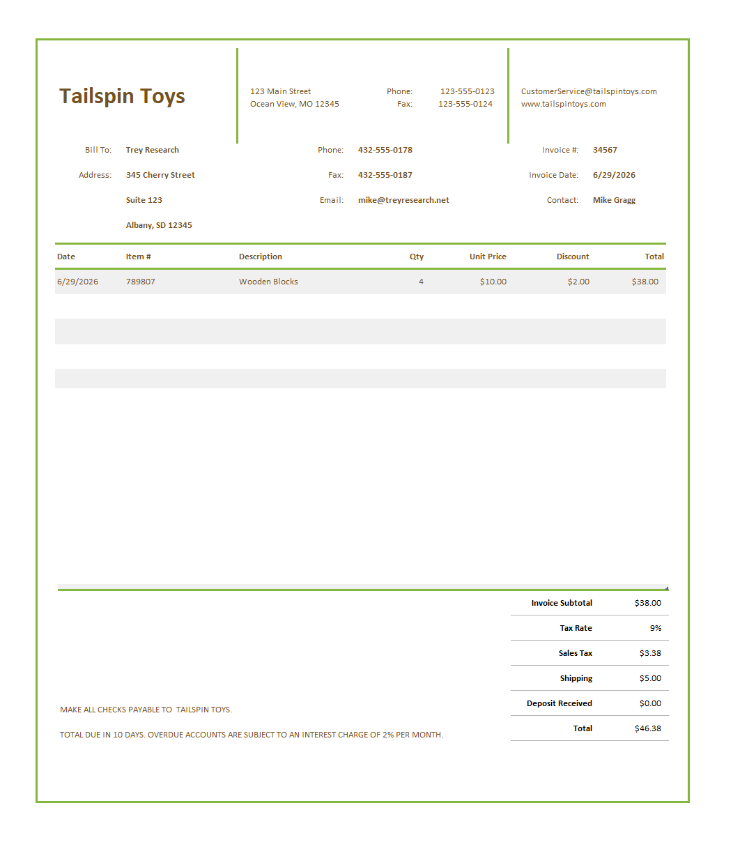 Free Commercial Invoice Template