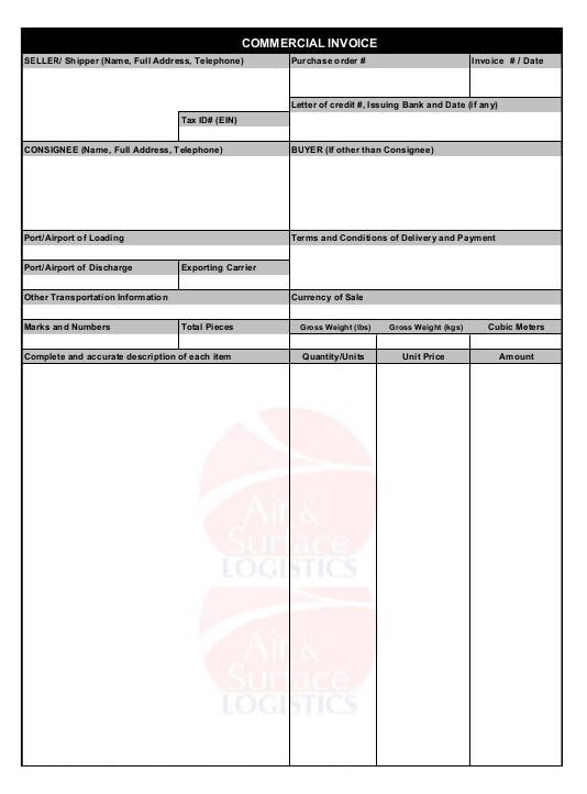 Logistics Commercial Invoice Template