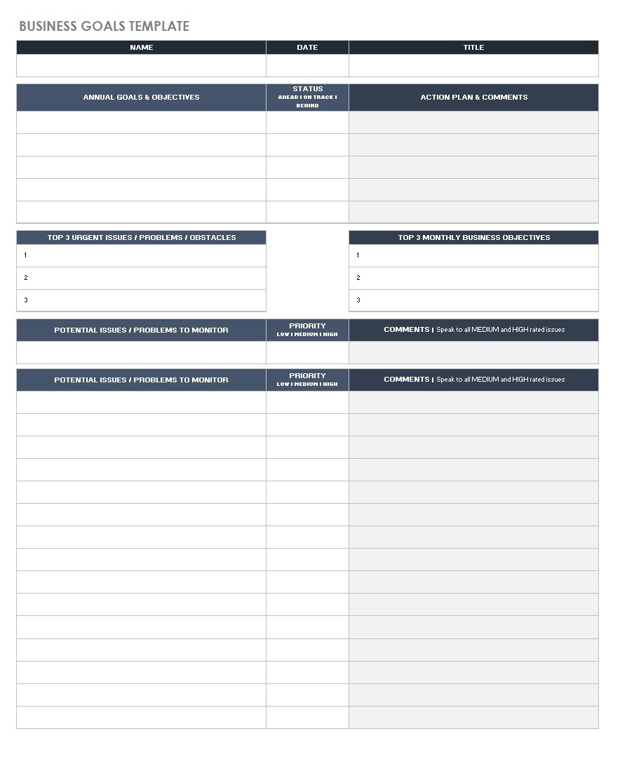 Business Goal Sheet Template