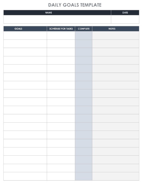 Daily Goal Sheet Template