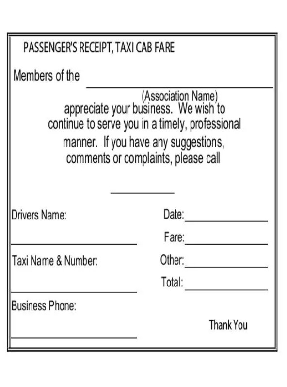 Cab Fare Bill Receipt Template | Free Excel Templates