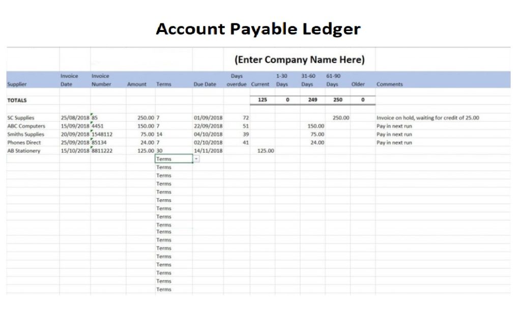 Account Payable Ledger Template