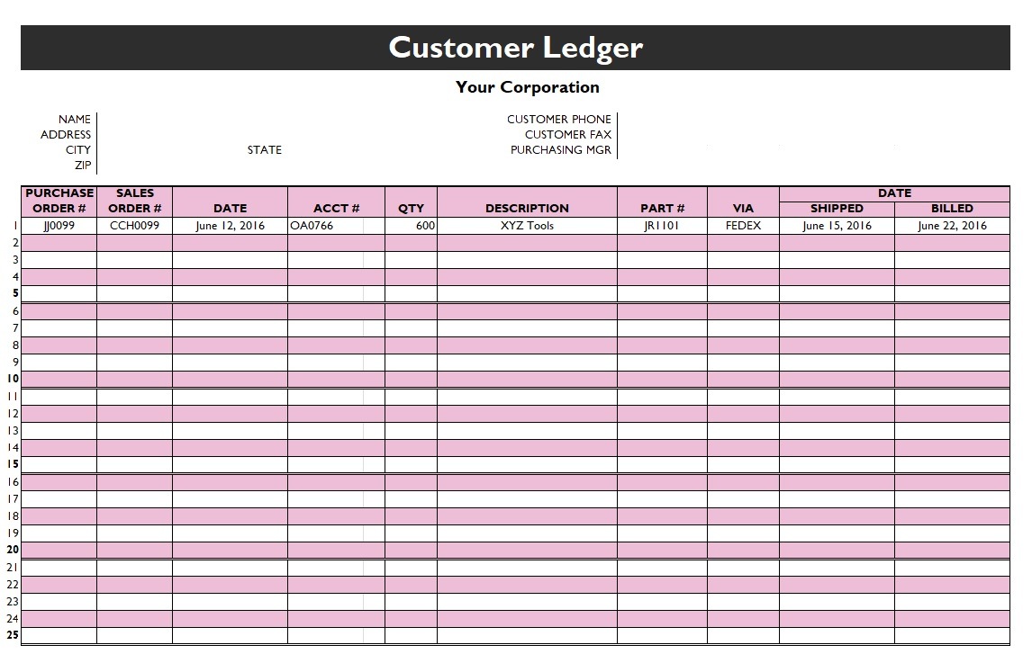 Customer Account Ledger Template