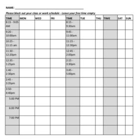 Blank Class Schedule Template