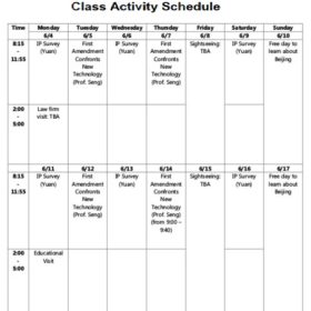 Class Activity Schedule Template