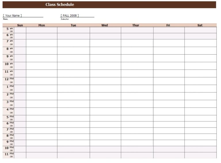 Class Schedule Templates | 15+ Free Printable Xlsx, Docs & PDF Formats ...