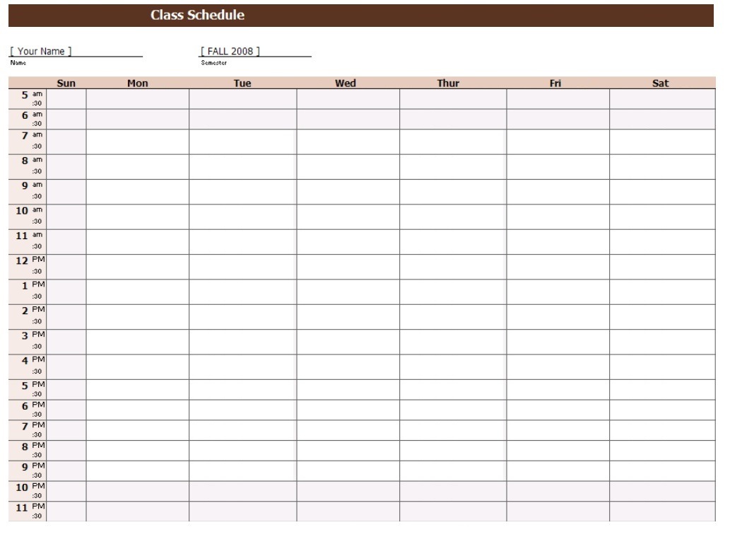 Class Schedule Template Excel