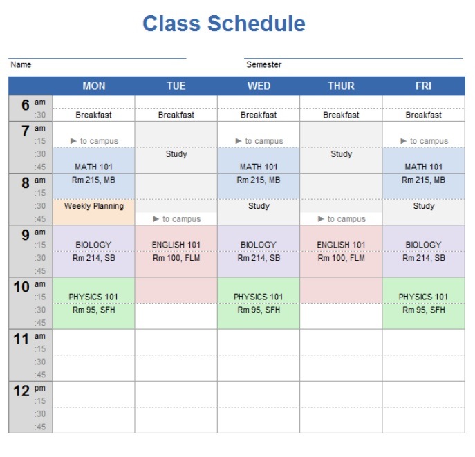 Class Schedule Template