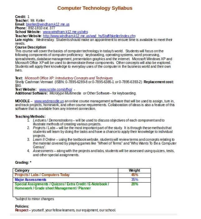 Computer Course Syllabus Template | Free Excel Templates