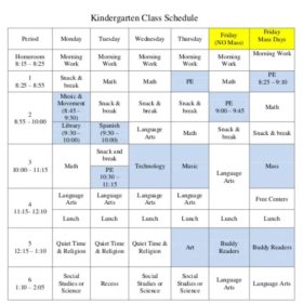 Kindergarten Class Schedule Template