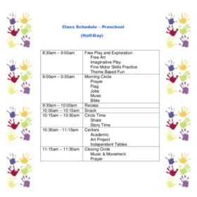 Preschool Class Schedule Template