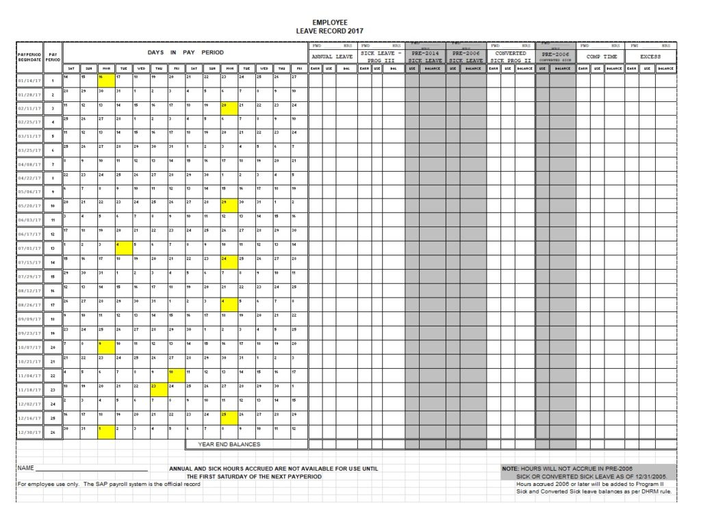 Yearly Leave Calculator Template