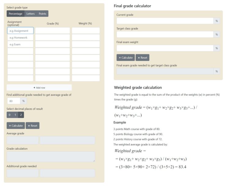 grade assignments calculator