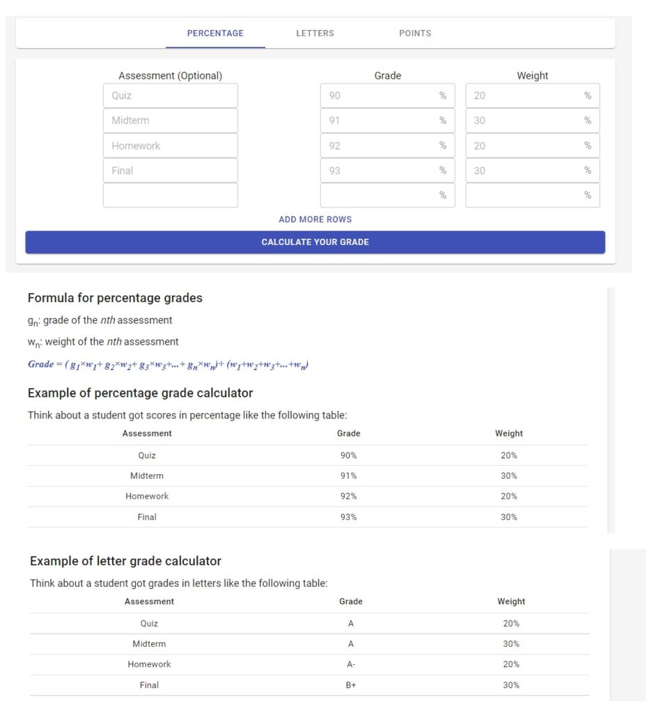 Class Weighted Average Grade Calculator Template