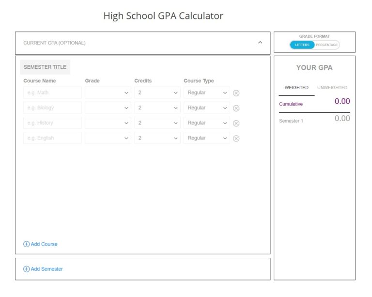High School GPA Calculator Template Free Excel Templates