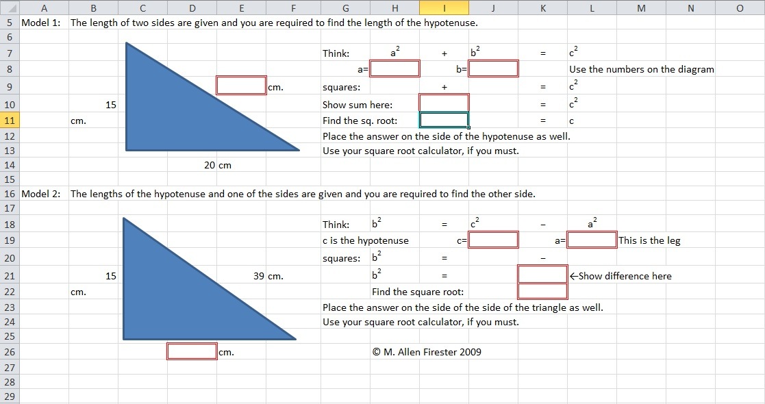 Pythagorean Theorem Calculator Template Excel