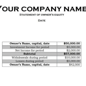 Change in Owners Equity Statement Template