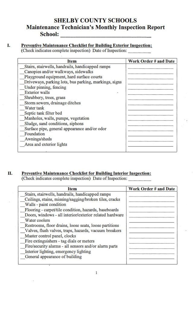 Periodic Facility Maintenance Checklist Template