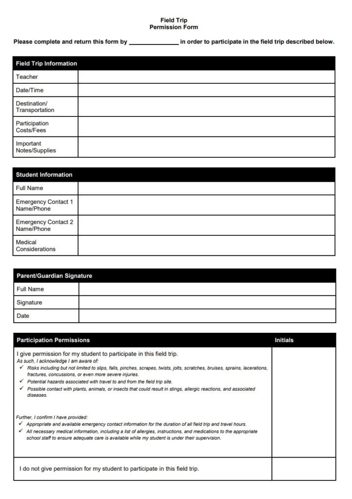 School Field Trip Templates | 6+ Free Xlsx, Docs &amp; PDF Formats, Samples ...