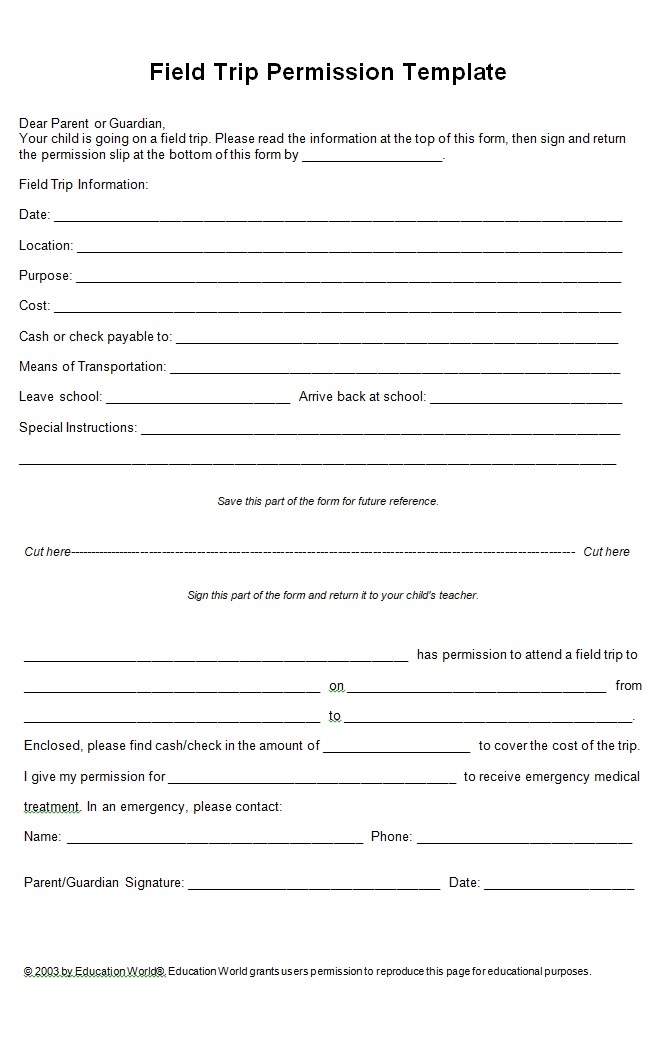 School Field Trip Permission Template