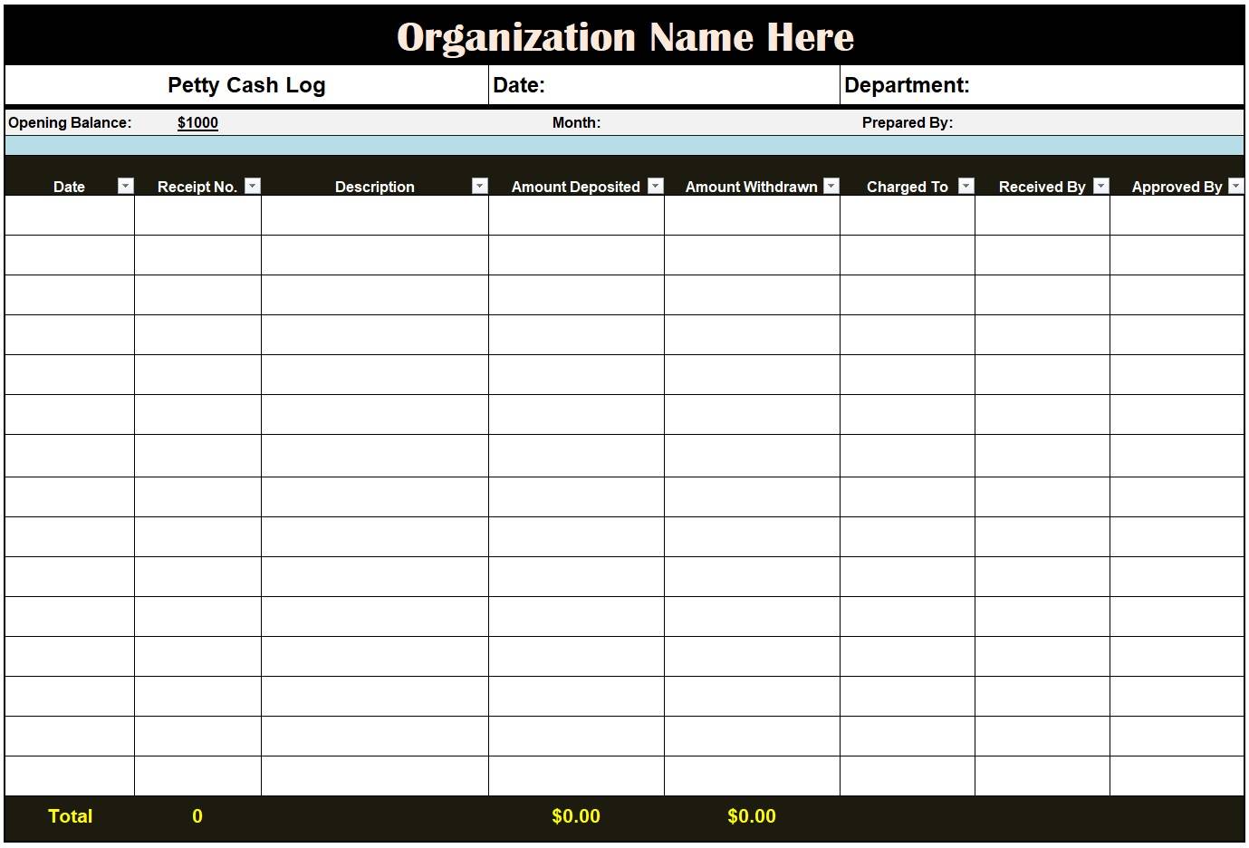 Petty Cash Log Template