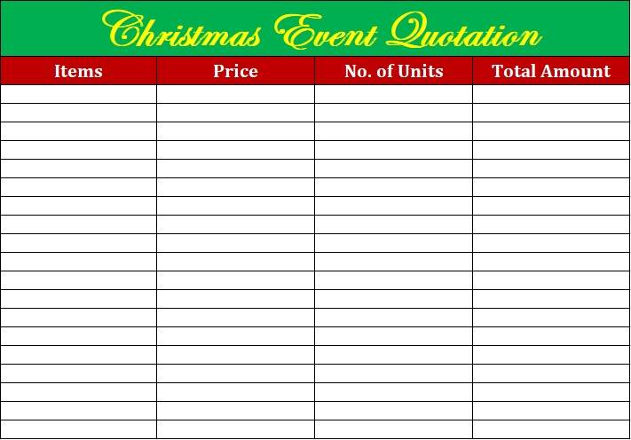 Christmas Expenses Quotation Sheet Template