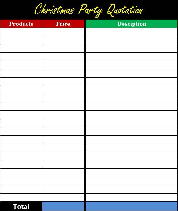 Christmas Quotation For Party Expenses Template