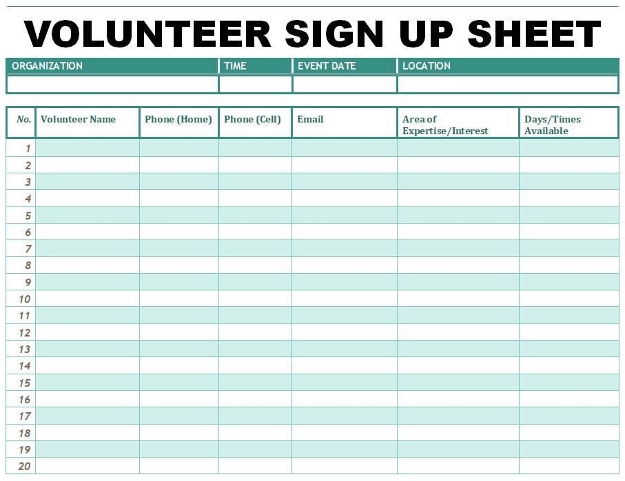 Volunteer Sign up Sheet Template Word