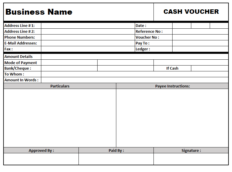 Cash Voucher Template