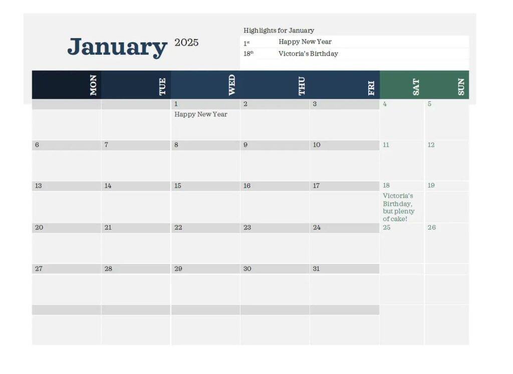 Free Calendar Timeline Template