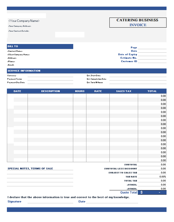 Catering Business Invoice Format