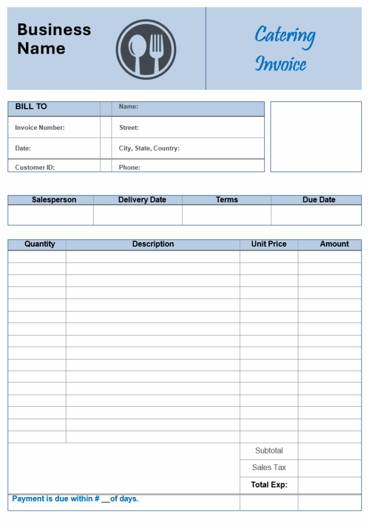 Catering Business Invoice Template PDF