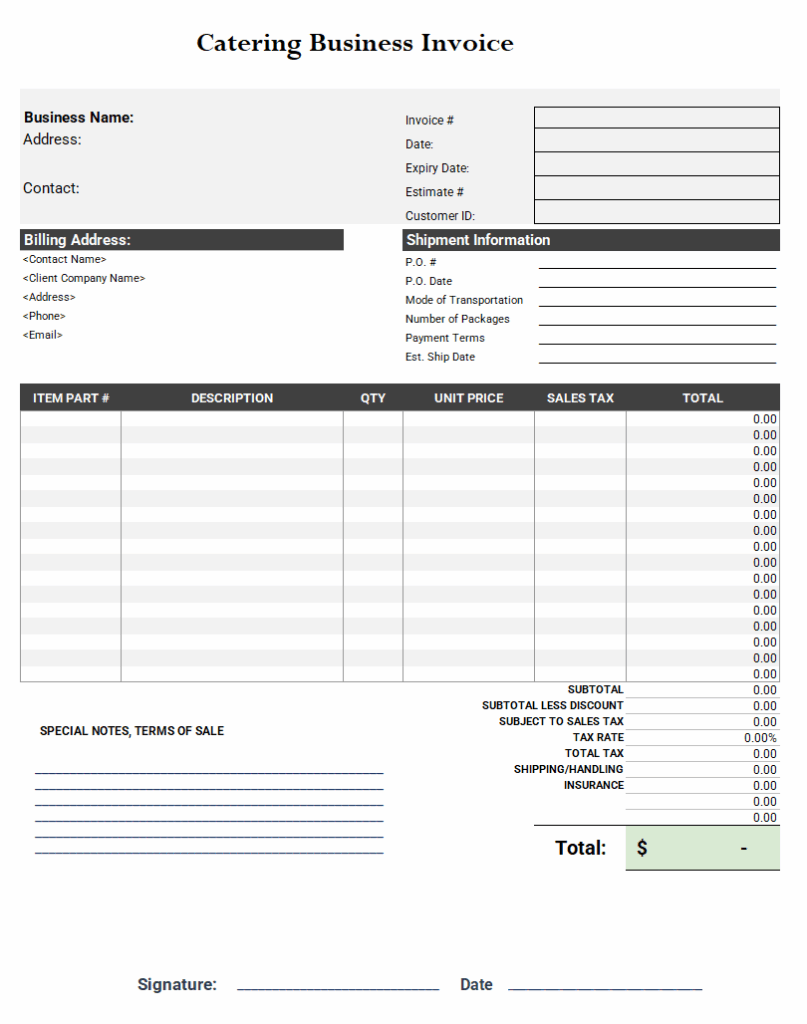 Catering Invoice Sample