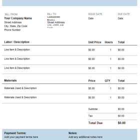 Mechanic Work Invoice Template MS Excel