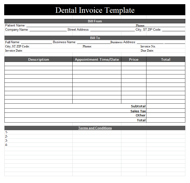 Dental Invoice Template