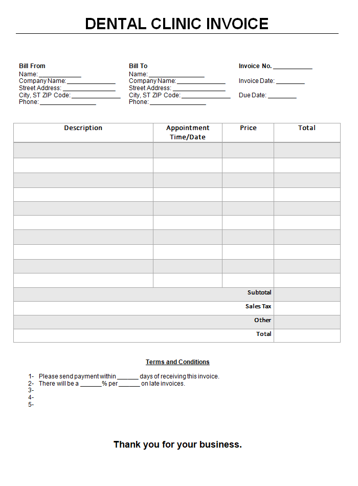 Free Dental Clinic Invoice Template