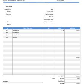 Short Dental Invoice Template